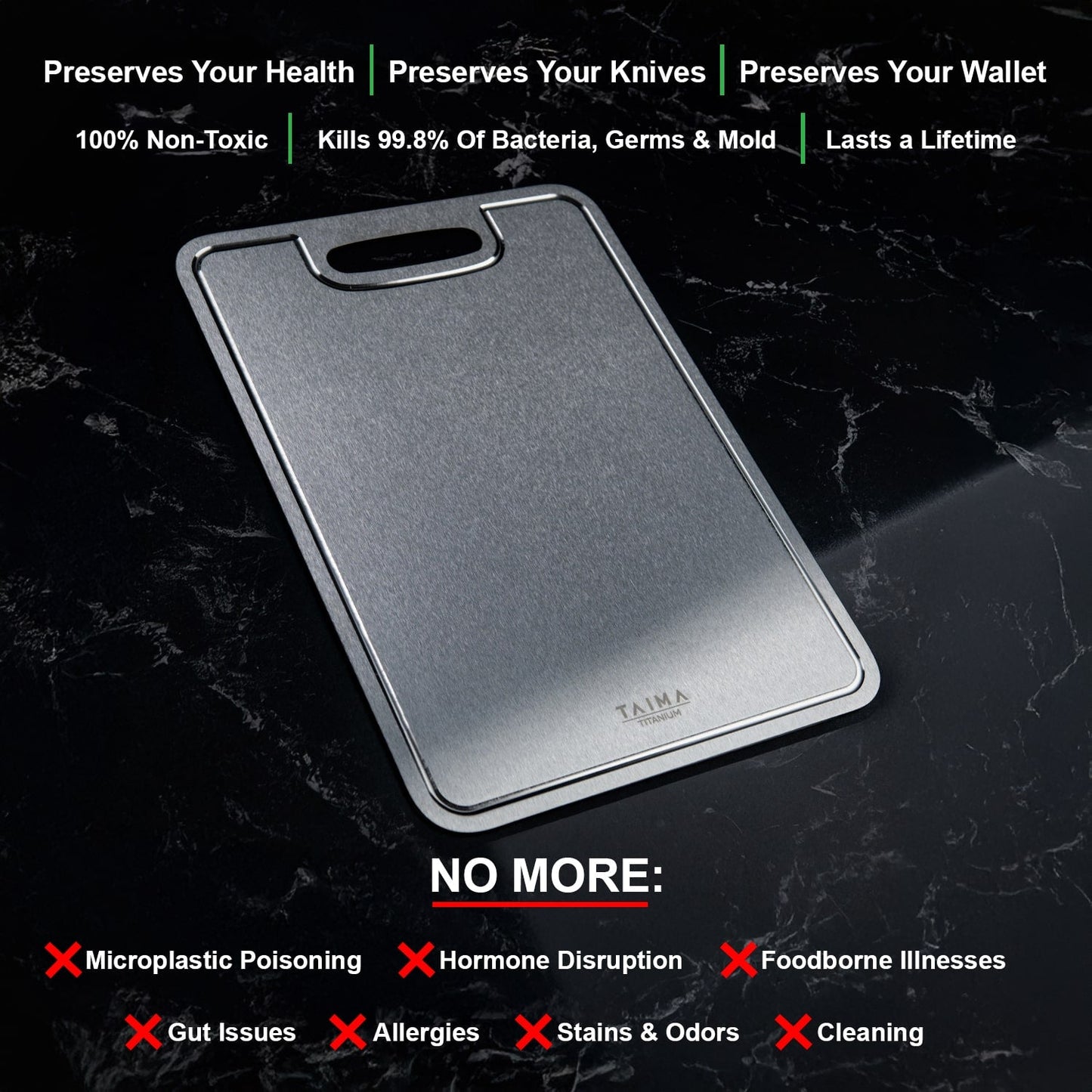 Certified Taima® Pure Titanium Cutting Board - V2 Updated Design